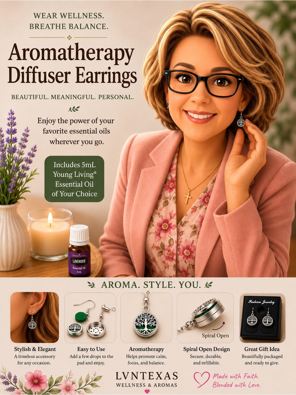 NWT Aromatherapy Diffuser Earrings | 5mL Custom Bottle of Young Living Included